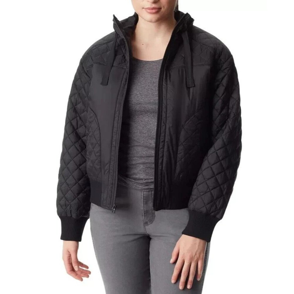 Bass Outdoor Womens XL Quilted Trim Zip Bomber Jacket Black Insulated NWT Coat